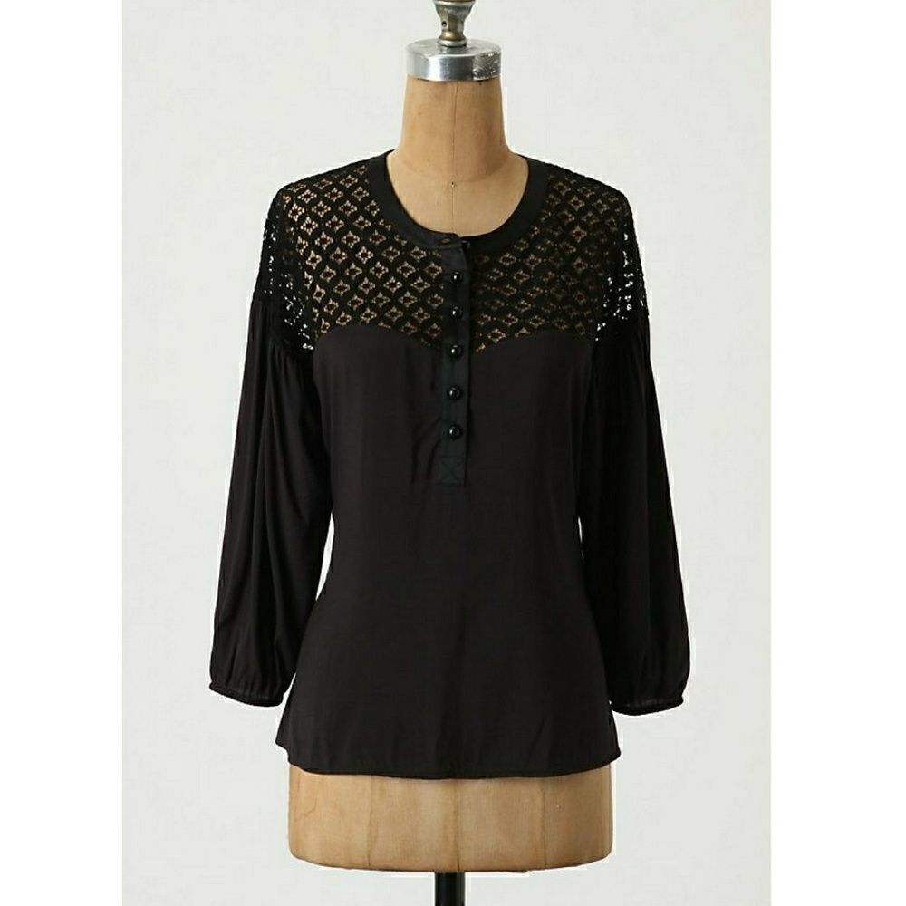 Anthropologie Top Bistro Dessert Black Size 8 Medium Eyelet